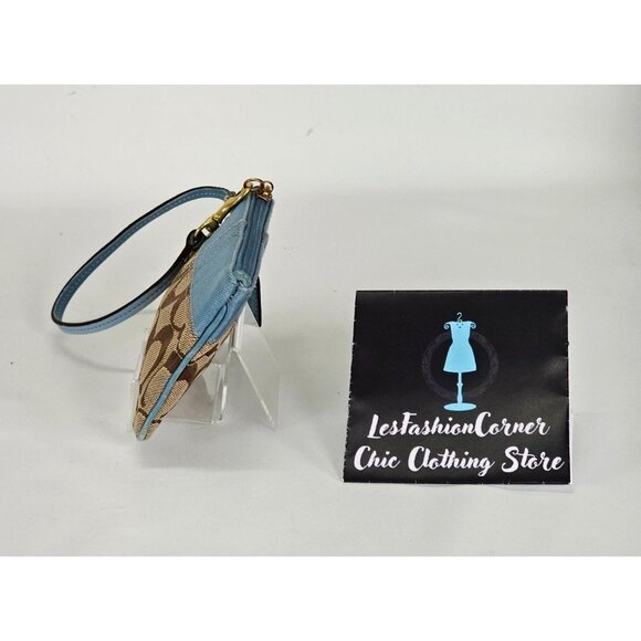 Coach Signature Wristlet Blue & Beige Leather Canvas Monogram Design 134B - Picture 10 of 14